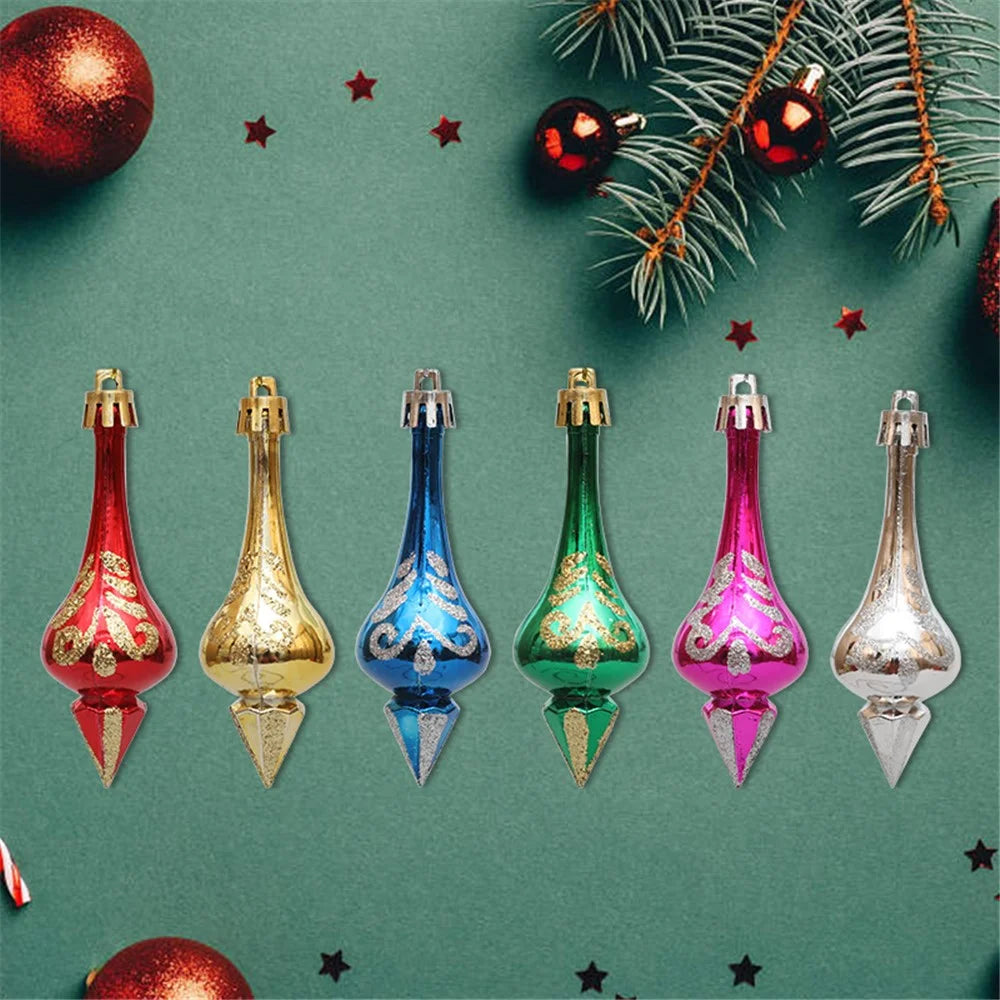 6Pcs Conical Gourd Christmas Tree Decor Pointed Water Drop Festival Christmas Hanging Ornament - 4