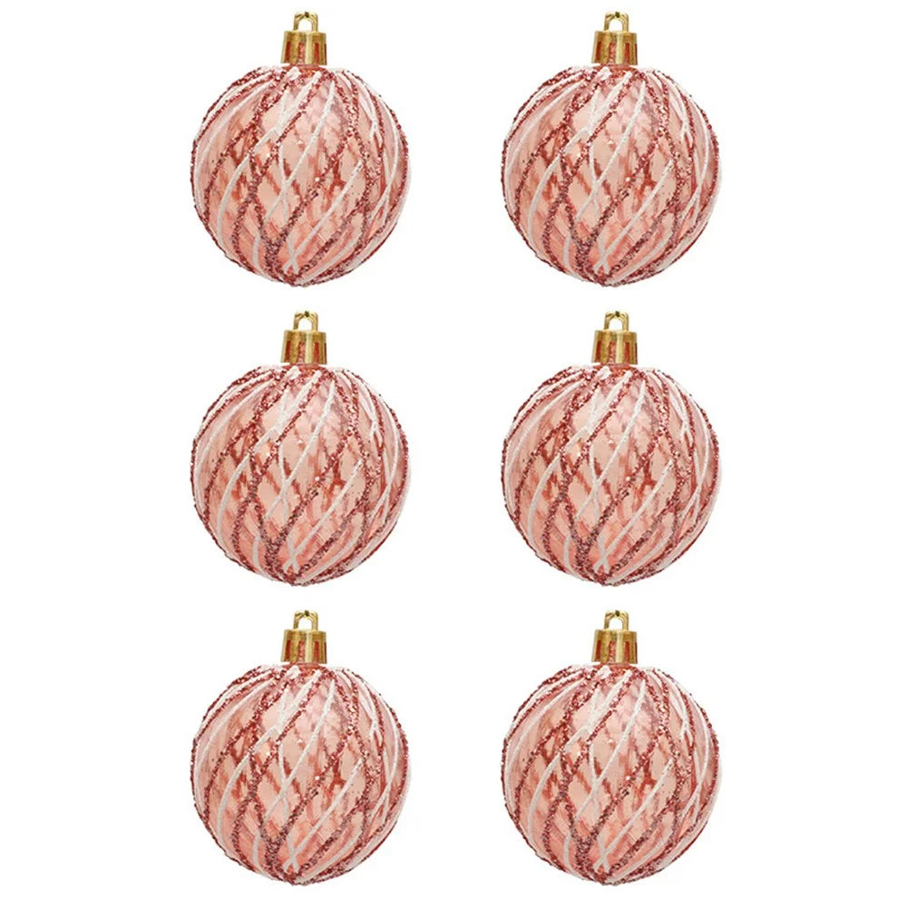 6Pcs 6cm Spiral Line Transparent Round Ball Christmas Tree Hanging Decor Xmas Festival Ornament - Rose Gold - 1