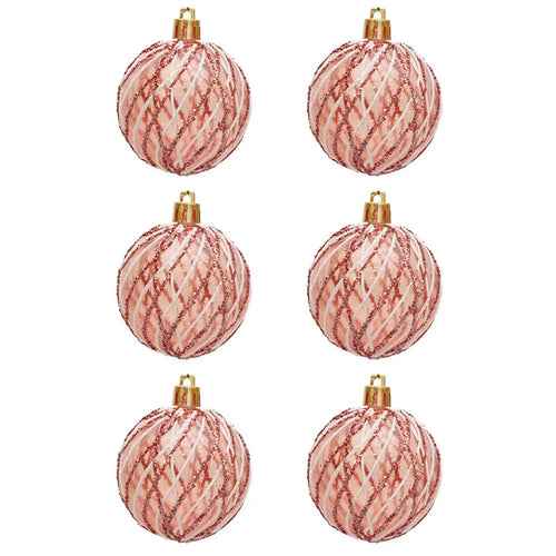 6Pcs 6cm Spiral Line Transparent Round Ball Christmas Tree Hanging Decor Xmas Festival Ornament - Rose Gold - 1