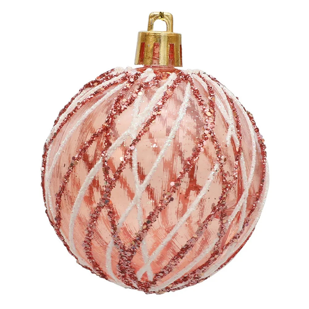 6Pcs 6cm Spiral Line Transparent Round Ball Christmas Tree Hanging Decor Xmas Festival Ornament - Rose Gold - 2