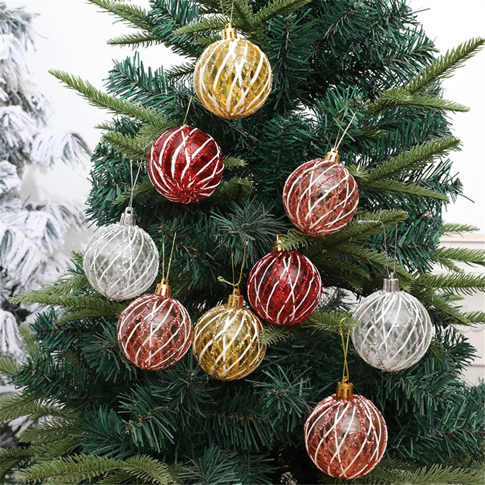 6Pcs 6cm Spiral Line Transparent Round Ball Christmas Tree Hanging Decor Xmas Festival Ornament - Rose Gold - 3