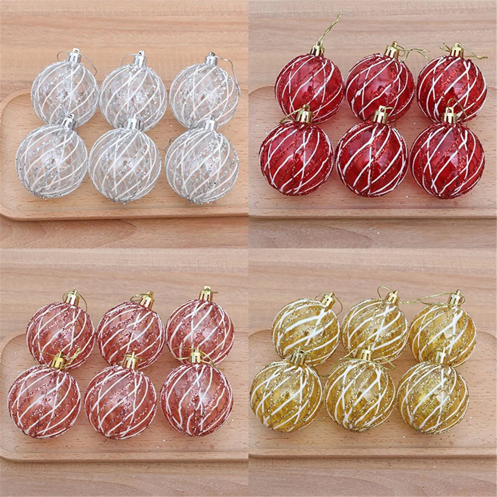 6Pcs 6cm Spiral Line Transparent Round Ball Christmas Tree Hanging Decor Xmas Festival Ornament - Rose Gold - 4