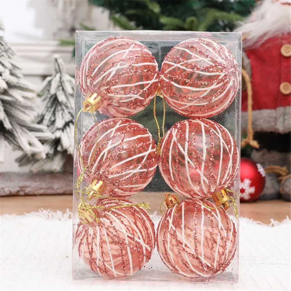 6Pcs 6cm Spiral Line Transparent Round Ball Christmas Tree Hanging Decor Xmas Festival Ornament - Rose Gold - 5