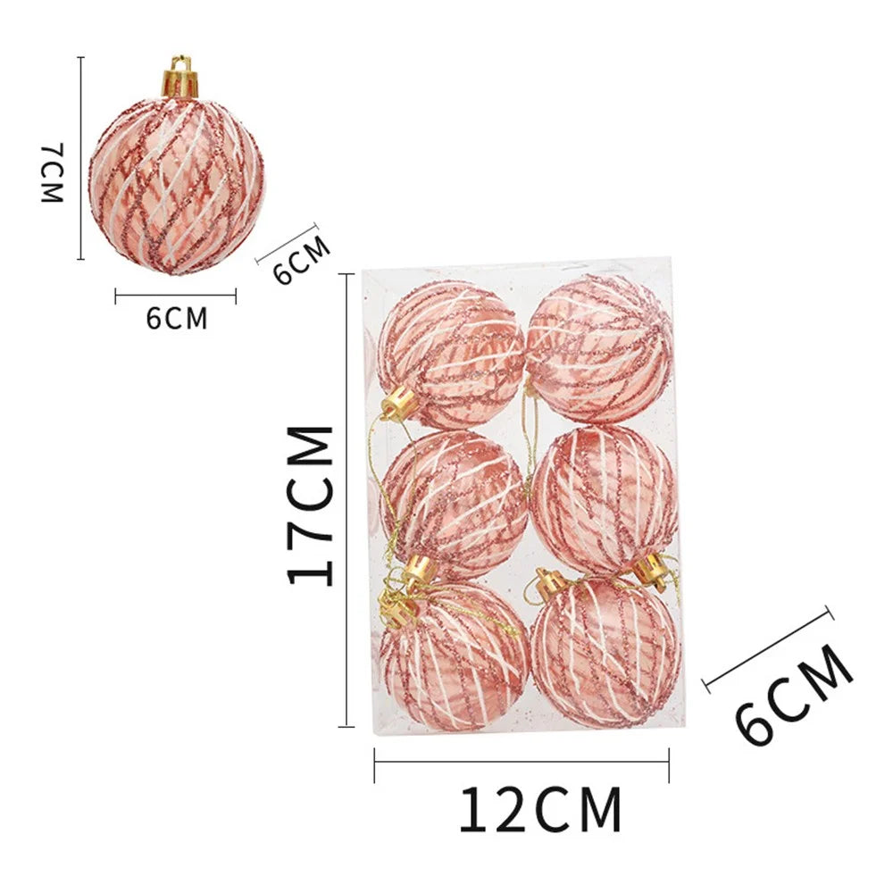 6Pcs 6cm Spiral Line Transparent Round Ball Christmas Tree Hanging Decor Xmas Festival Ornament - Rose Gold - 6