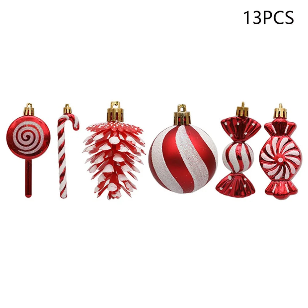 13Pcs / Set Pine Cone Candy Round Ball Christmas Tree Decor Festival Xmas Hanging Ornament - Red - 1