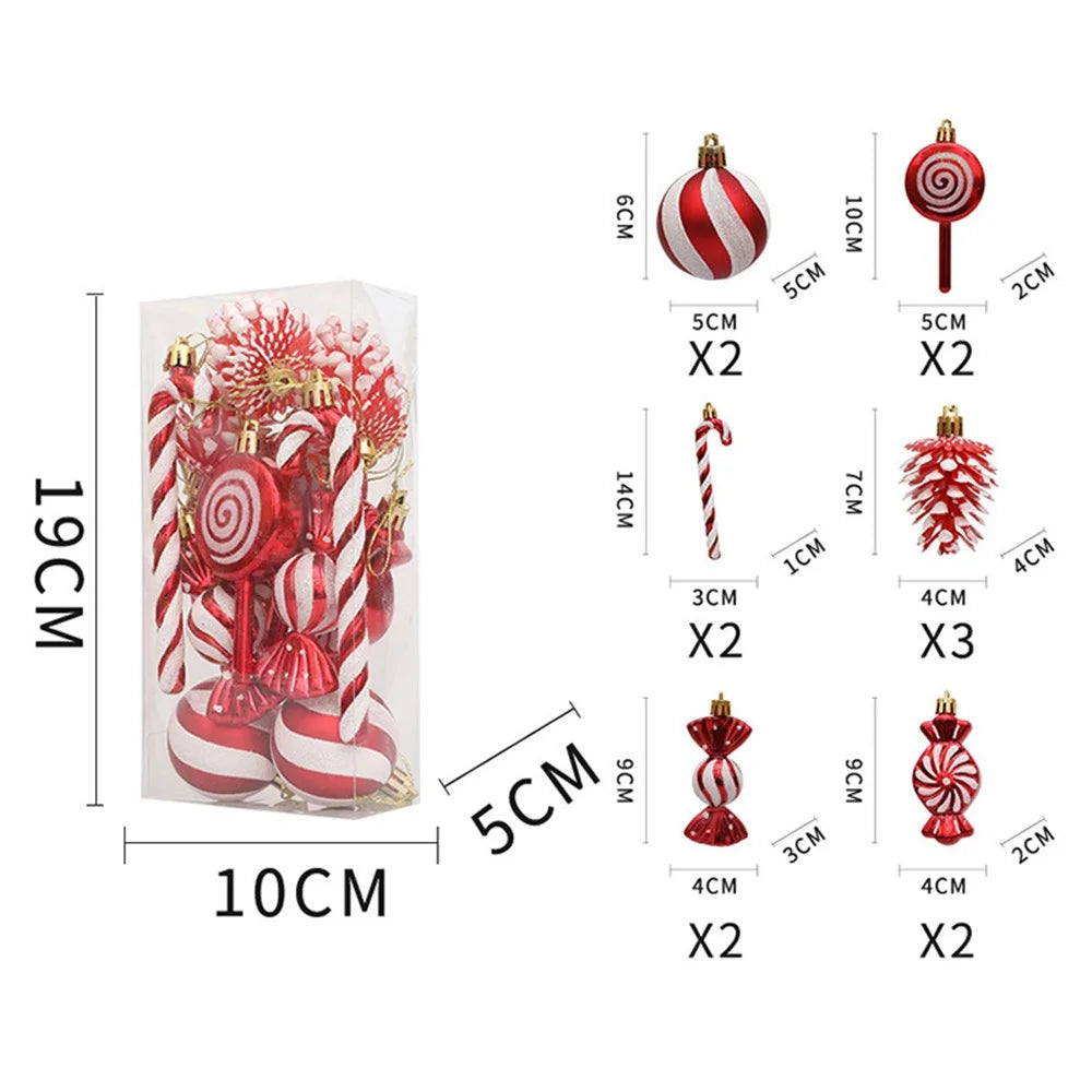 13Pcs / Set Pine Cone Candy Round Ball Christmas Tree Decor Festival Xmas Hanging Ornament - Red - 2