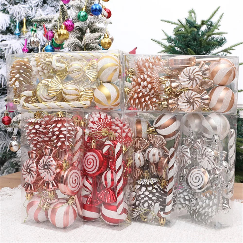 13Pcs / Set Pine Cone Candy Round Ball Christmas Tree Decor Festival Xmas Hanging Ornament - Red - 7