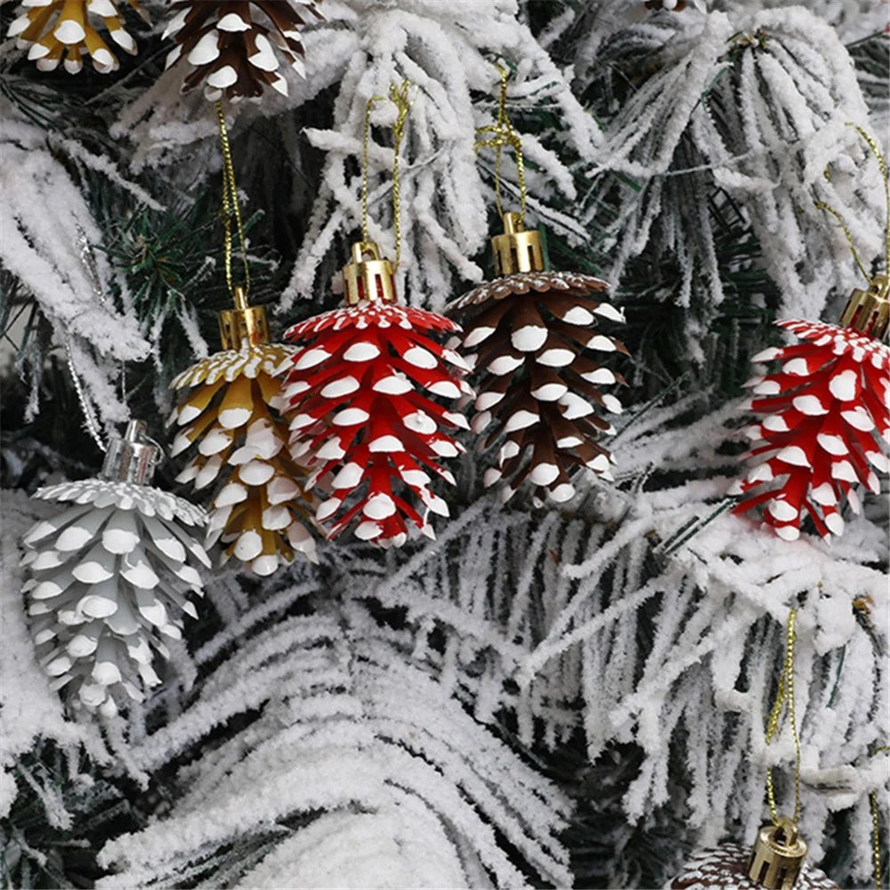 6Pcs Lovely Pine Cone Festival Xmas Decoration Christmas Tree Hanging Ornament - Red - 3