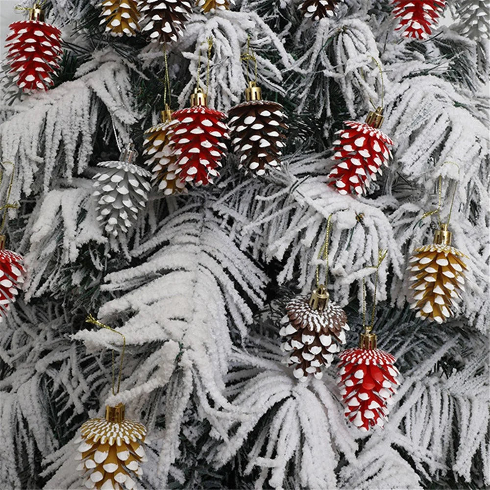 6Pcs Lovely Pine Cone Festival Xmas Decoration Christmas Tree Hanging Ornament - Red - 4