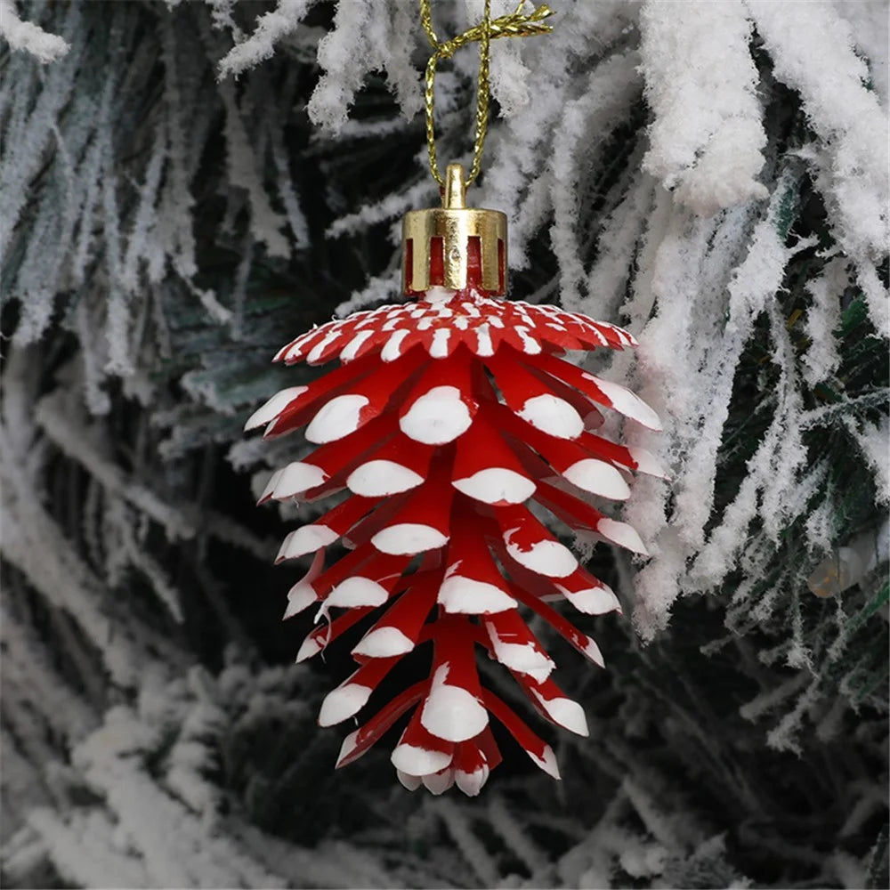 6Pcs Lovely Pine Cone Festival Xmas Decoration Christmas Tree Hanging Ornament - Red - 6
