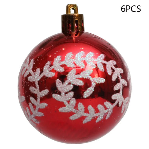 6Pcs 6cm Plastic Ball Christmas Tree Decor Willow Vine Pattern Painted Ball Festival Hanging Ornament - Red - 1