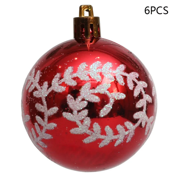6Pcs 6cm Plastic Ball Christmas Tree Decor Willow Vine Pattern Painted Ball Festival Hanging Ornament - Red - 1