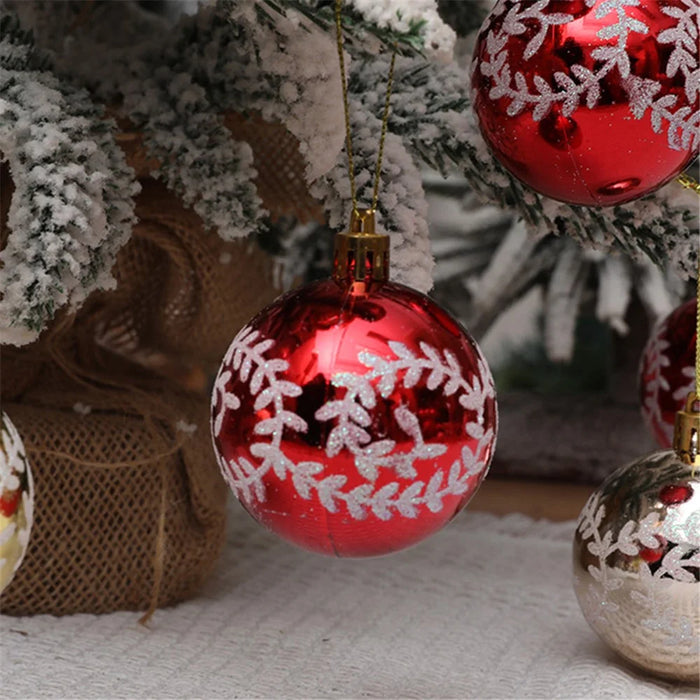 6Pcs 6cm Plastic Ball Christmas Tree Decor Willow Vine Pattern Painted Ball Festival Hanging Ornament - Red - 2