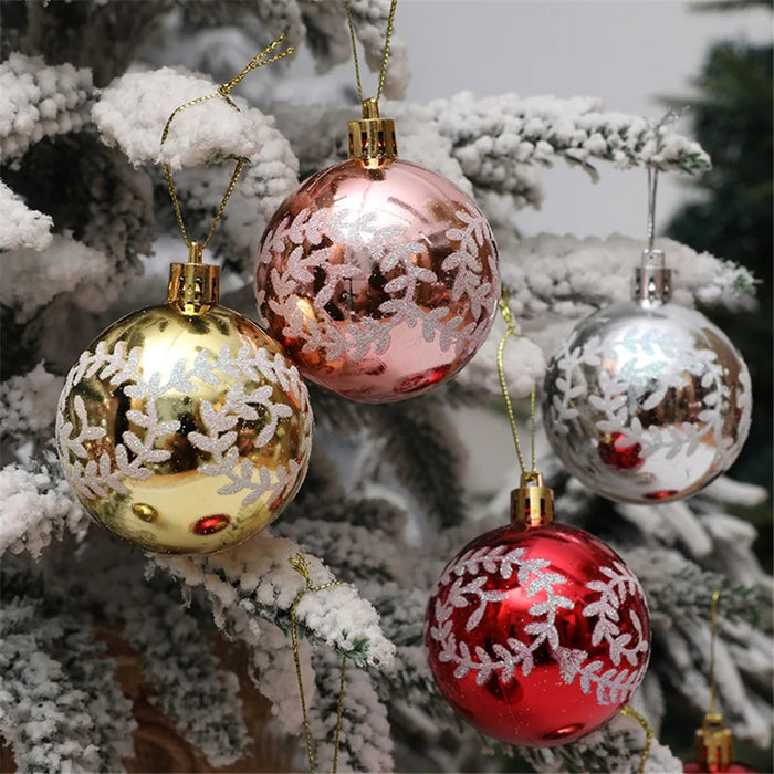 6Pcs 6cm Plastic Ball Christmas Tree Decor Willow Vine Pattern Painted Ball Festival Hanging Ornament - Red - 3