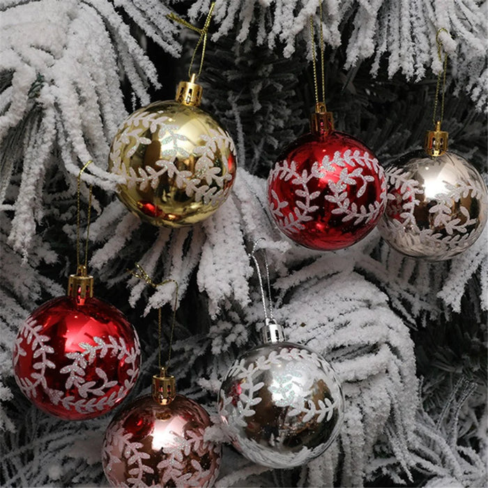 6Pcs 6cm Plastic Ball Christmas Tree Decor Willow Vine Pattern Painted Ball Festival Hanging Ornament - Red - 4