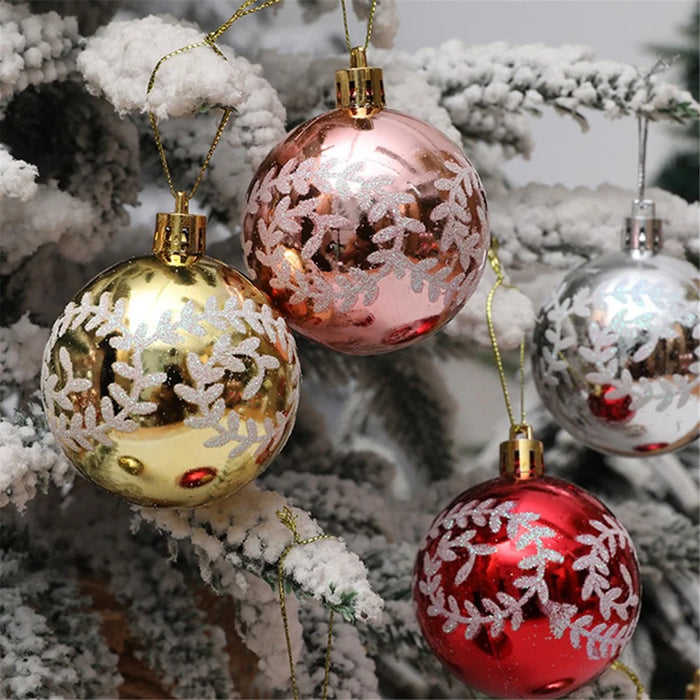 6Pcs 6cm Plastic Ball Christmas Tree Decor Willow Vine Pattern Painted Ball Festival Hanging Ornament - Red - 6