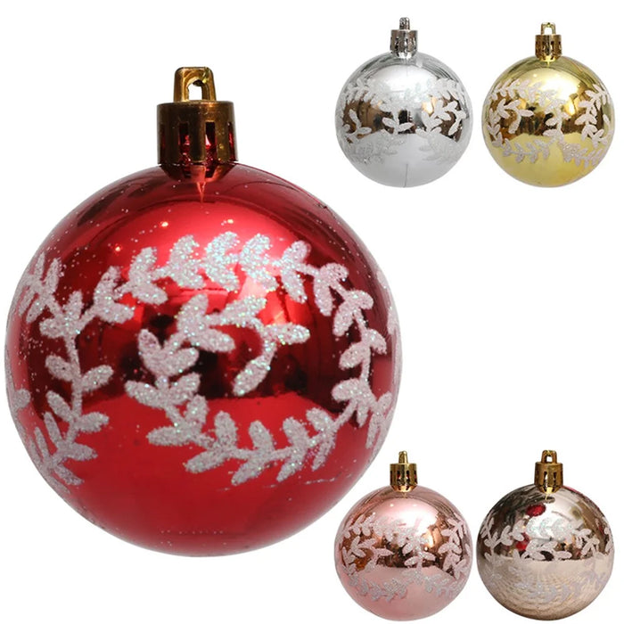 6Pcs 6cm Plastic Ball Christmas Tree Decor Willow Vine Pattern Painted Ball Festival Hanging Ornament - Red - 7