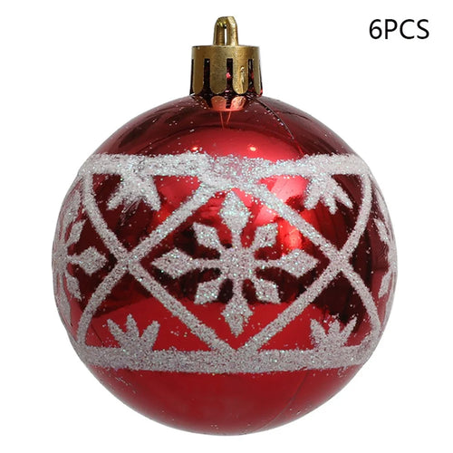 6Pcs 6cm Electroplated Plastic Ball Christmas Tree Decor Snowflake Pattern Round Ball Festival Hanging Ornament - Red - 1