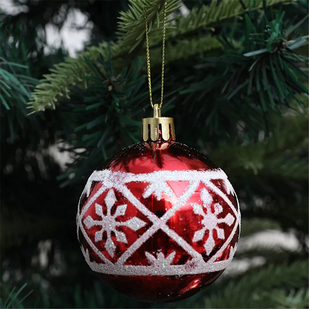 6Pcs 6cm Electroplated Plastic Ball Christmas Tree Decor Snowflake Pattern Round Ball Festival Hanging Ornament - Red - 2