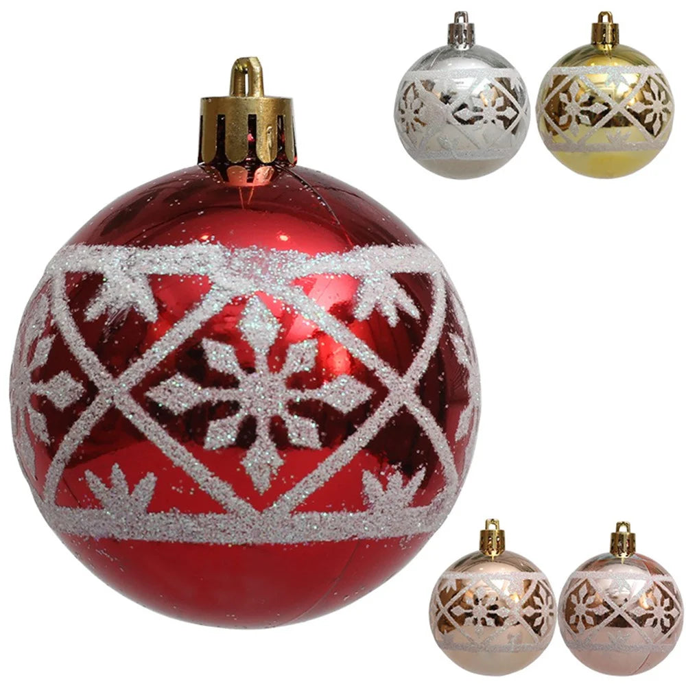 6Pcs 6cm Electroplated Plastic Ball Christmas Tree Decor Snowflake Pattern Round Ball Festival Hanging Ornament - Red - 5