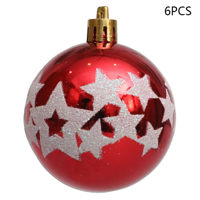 6Pcs 6cm Star Pattern Round Ball Christmas Tree Decor Electroplating Plastic Ball Xmas Hanging Ornament - Red - 1