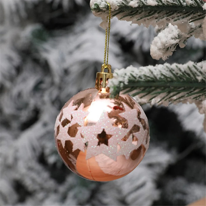 6Pcs 6cm Star Pattern Round Ball Christmas Tree Decor Electroplating Plastic Ball Xmas Hanging Ornament - Red - 3