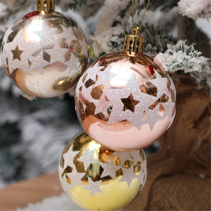 6Pcs 6cm Star Pattern Round Ball Christmas Tree Decor Electroplating Plastic Ball Xmas Hanging Ornament - Red - 4