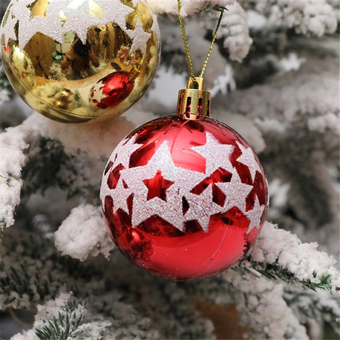 6Pcs 6cm Star Pattern Round Ball Christmas Tree Decor Electroplating Plastic Ball Xmas Hanging Ornament - Red - 5