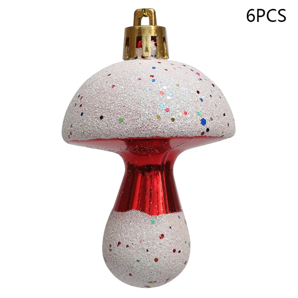 6Pcs Painted Mushroom Xmas Festival Decoration Window Christmas Tree Hanging Ornament - Red - 1