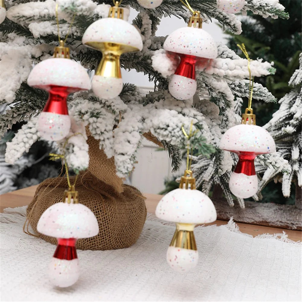 6Pcs Painted Mushroom Xmas Festival Decoration Window Christmas Tree Hanging Ornament - Red - 2
