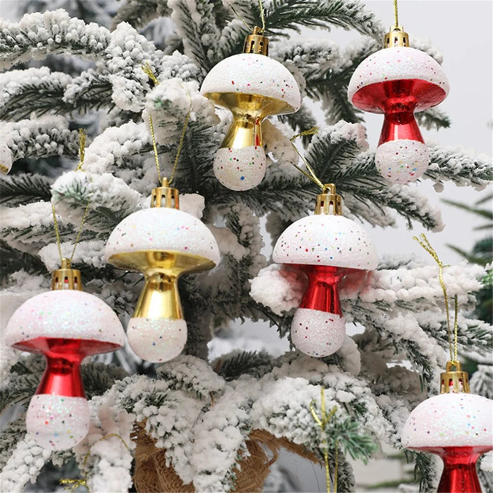 6Pcs Painted Mushroom Xmas Festival Decoration Window Christmas Tree Hanging Ornament - Red - 3