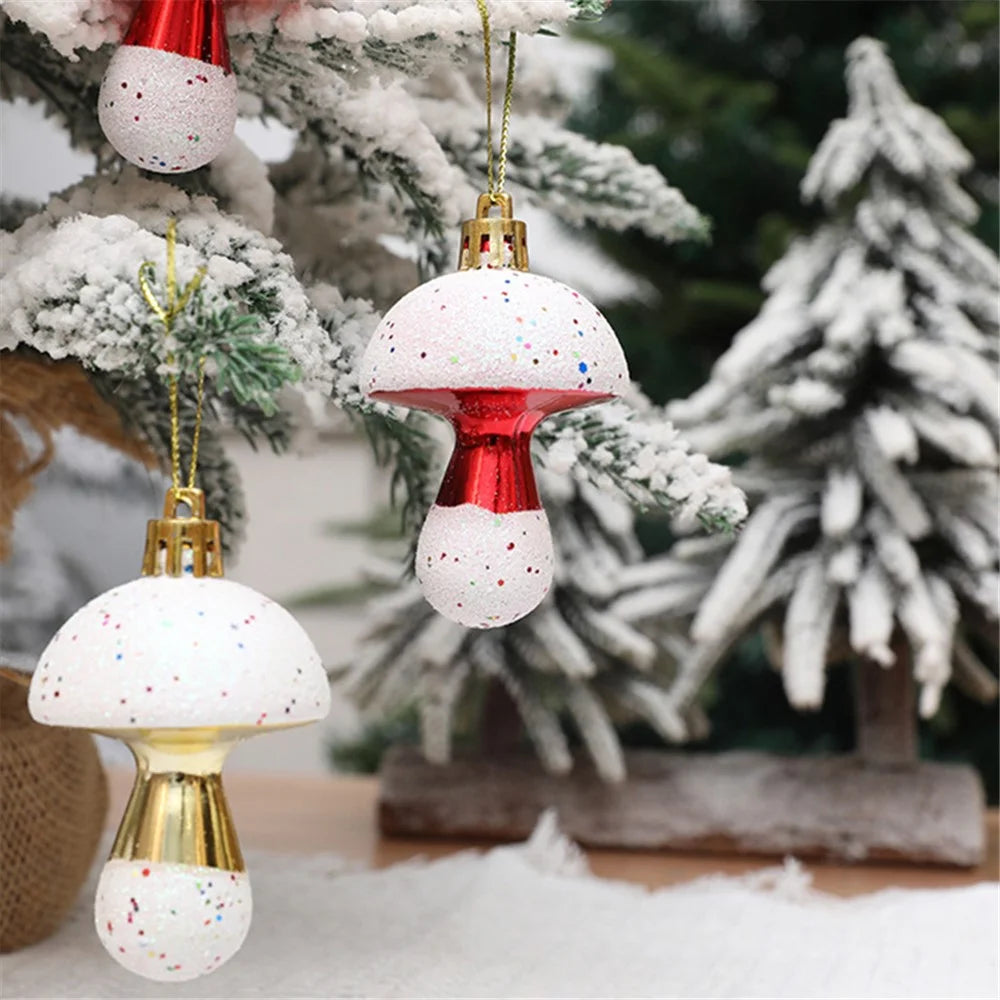 6Pcs Painted Mushroom Xmas Festival Decoration Window Christmas Tree Hanging Ornament - Red - 4