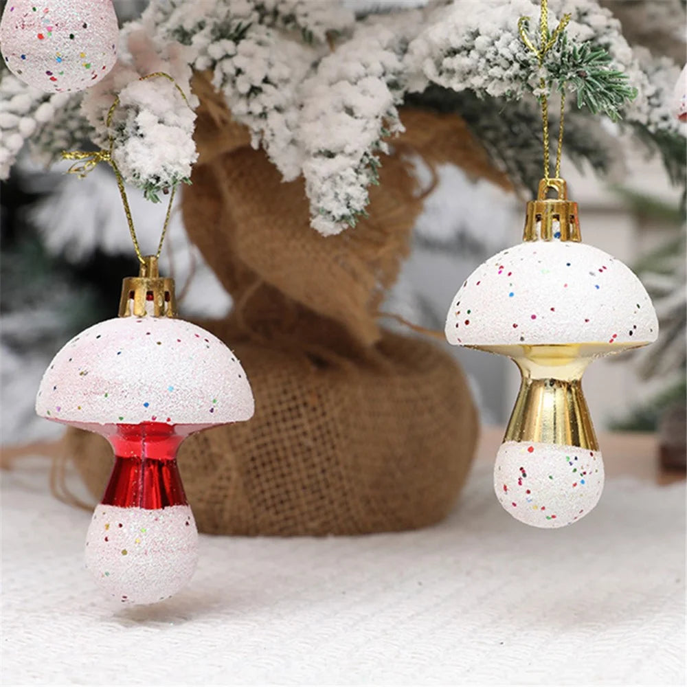 6Pcs Painted Mushroom Xmas Festival Decoration Window Christmas Tree Hanging Ornament - Red - 5