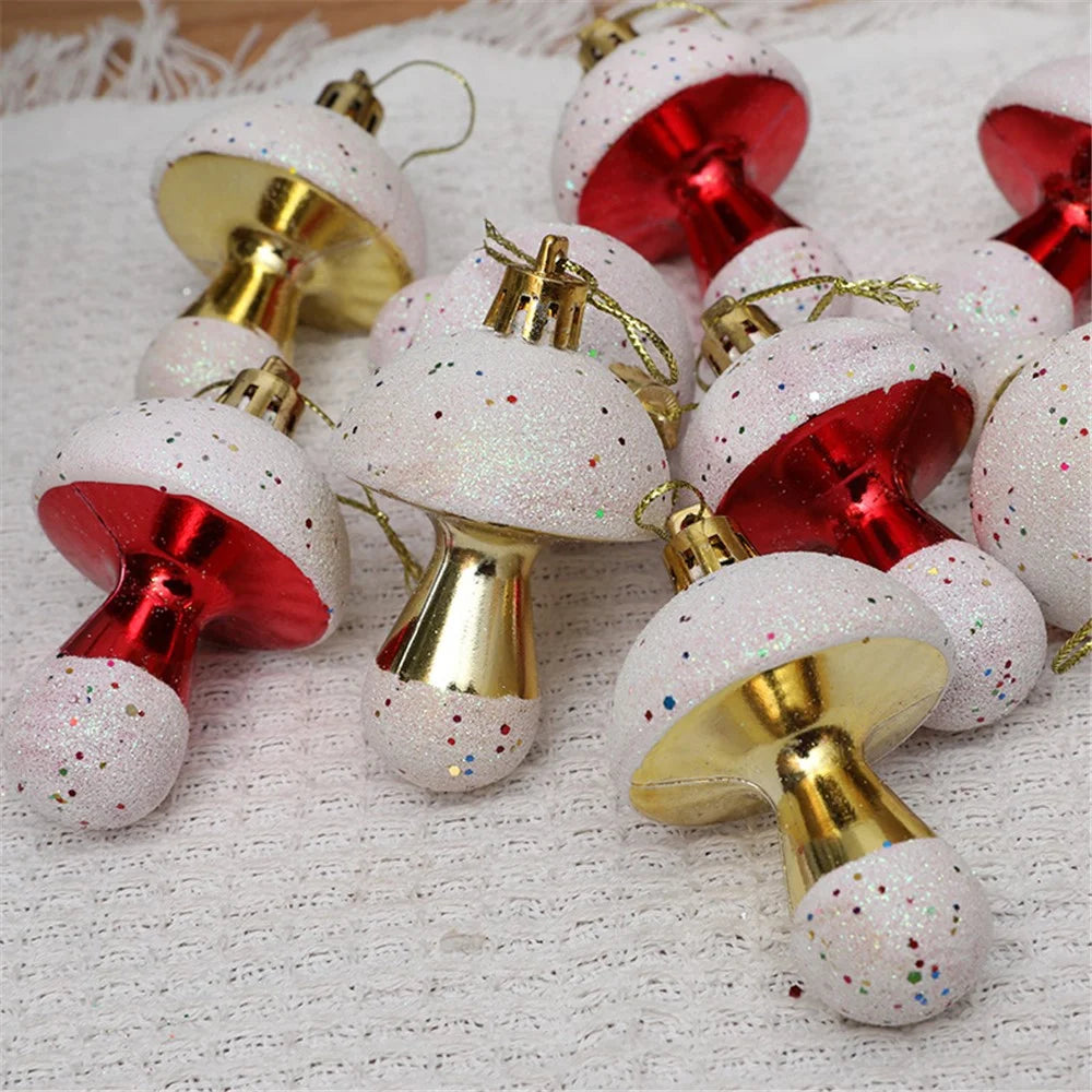 6Pcs Painted Mushroom Xmas Festival Decoration Window Christmas Tree Hanging Ornament - Red - 6