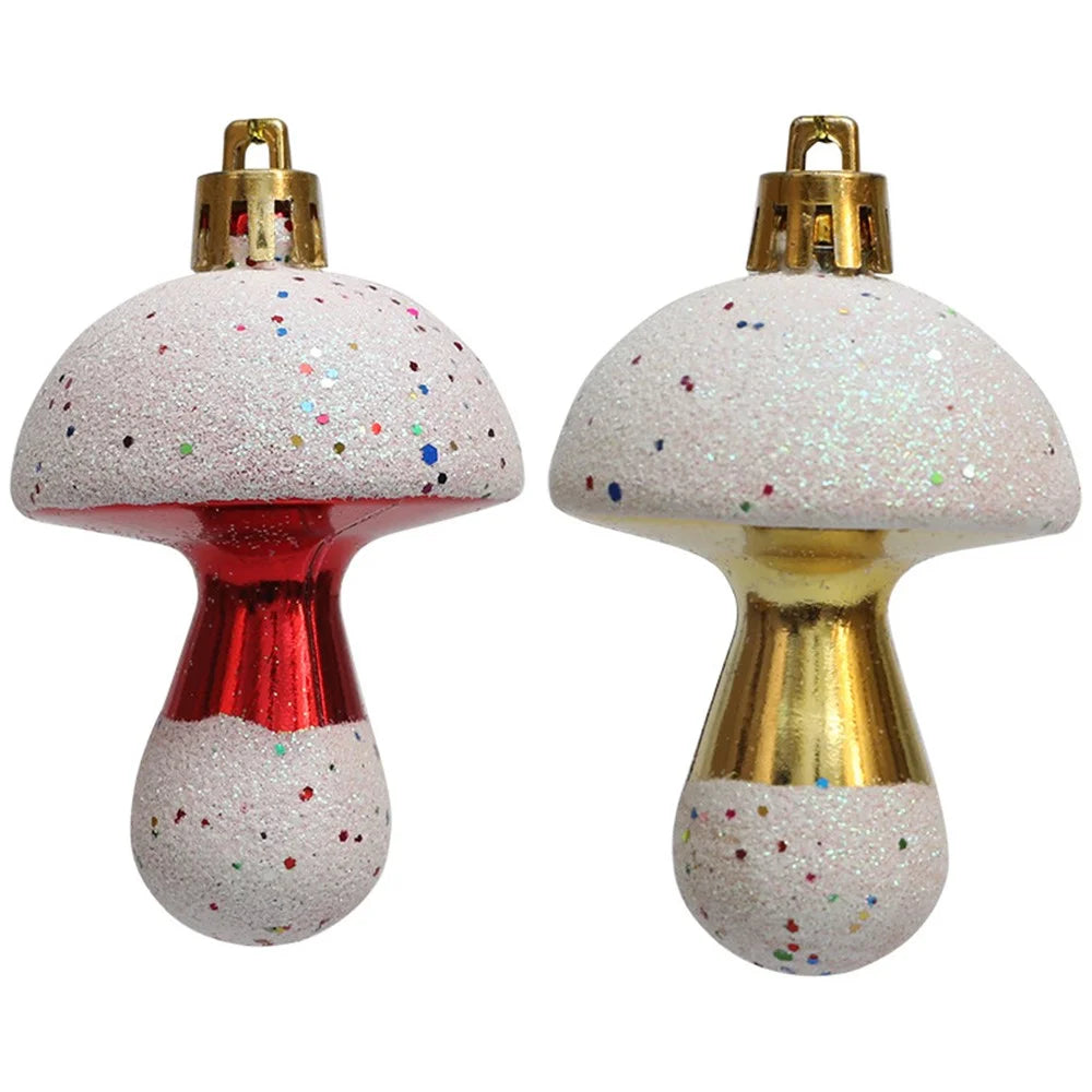 6Pcs Painted Mushroom Xmas Festival Decoration Window Christmas Tree Hanging Ornament - Red - 7
