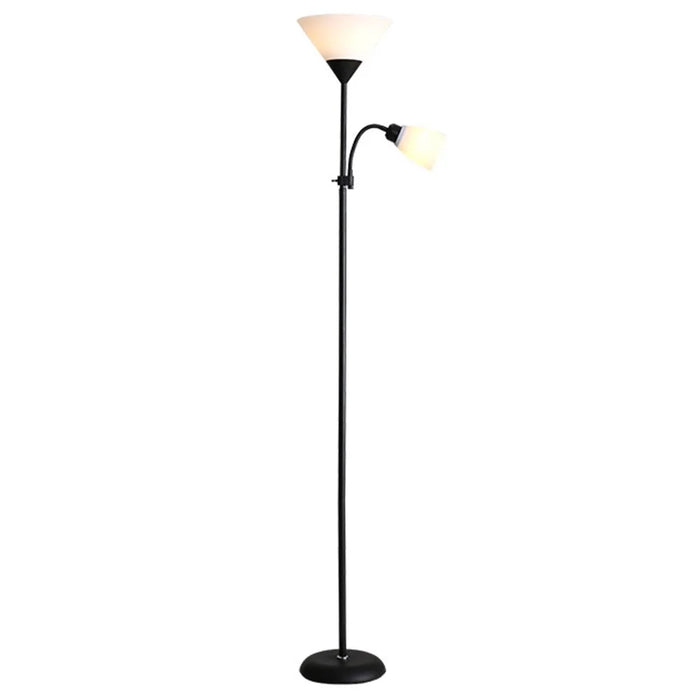 Modern LED Standing Lamp Bedroom Dual Head Floor Light with E27 Warm Light Bulbs - Black - 1
