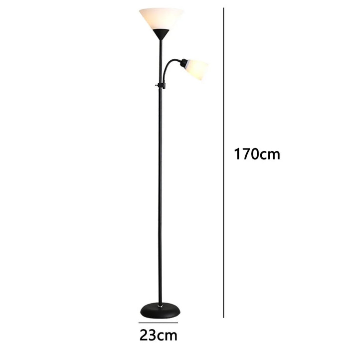 Modern LED Standing Lamp Bedroom Dual Head Floor Light with E27 Warm Light Bulbs - Black - 5