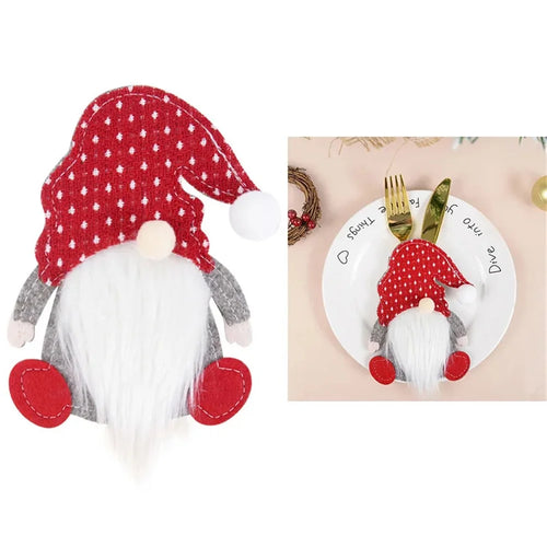 Xmas Gnome Design Cutlery Storage Bag Christmas Decoration Fork Knife Cutlery Holder Bag - Dot - 1