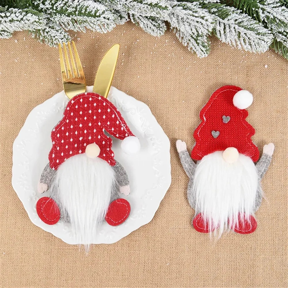 Xmas Gnome Design Cutlery Storage Bag Christmas Decoration Fork Knife Cutlery Holder Bag - Dot - 3