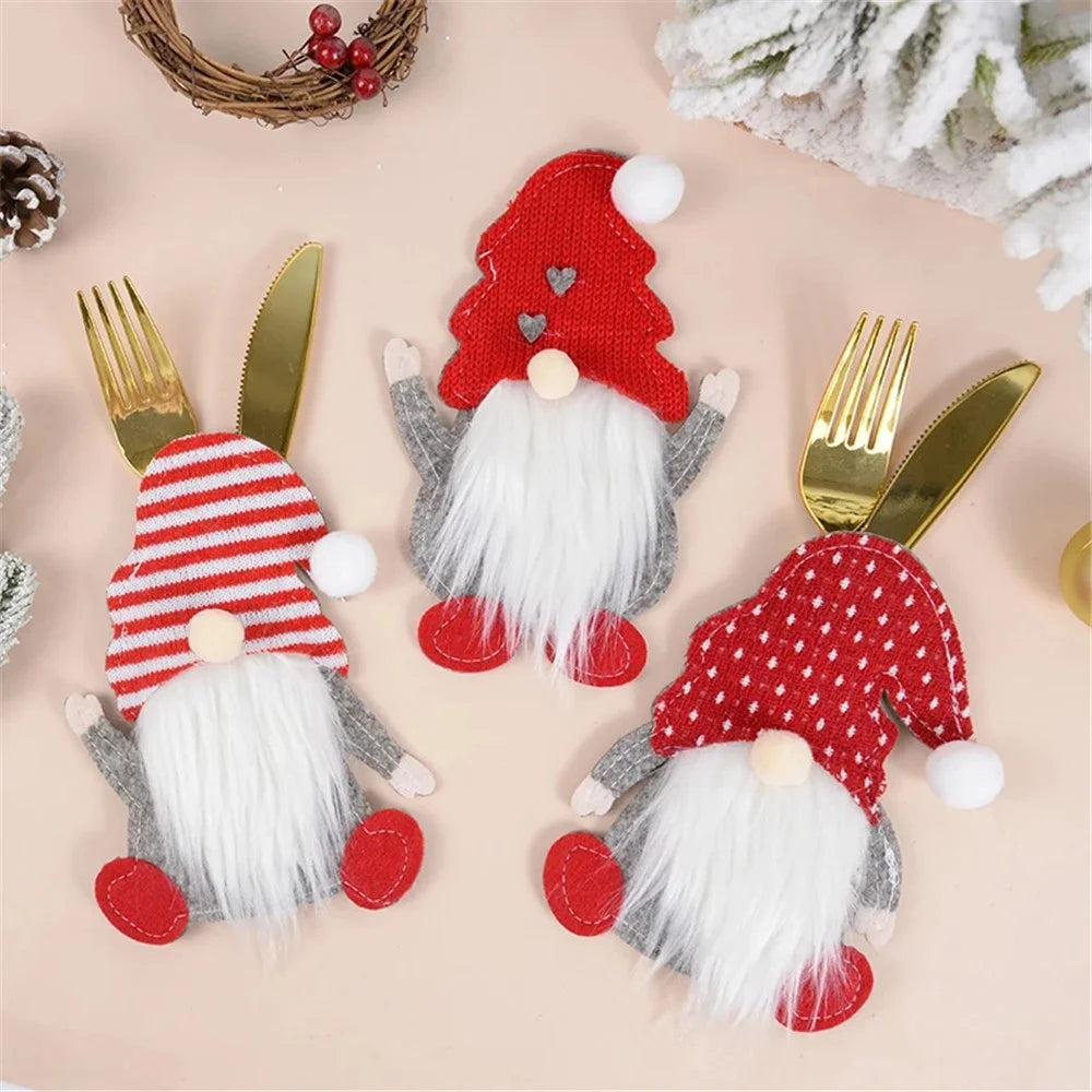 Xmas Gnome Design Cutlery Storage Bag Christmas Decoration Fork Knife Cutlery Holder Bag - Dot - 4