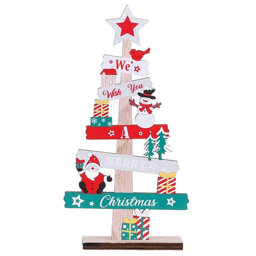 English Letters Wooden Board Tree Christmas Decoration Lovely Xmas Desktop Ornament - Santa Claus and Snowman - 1
