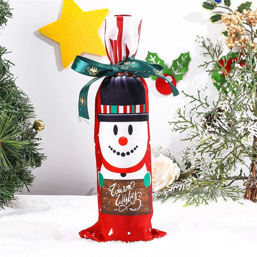 Christmas Wine Bottle Cloth Bag Red Wine Champagne Bottle Cover Dining Table Decoration - Snowman - 1