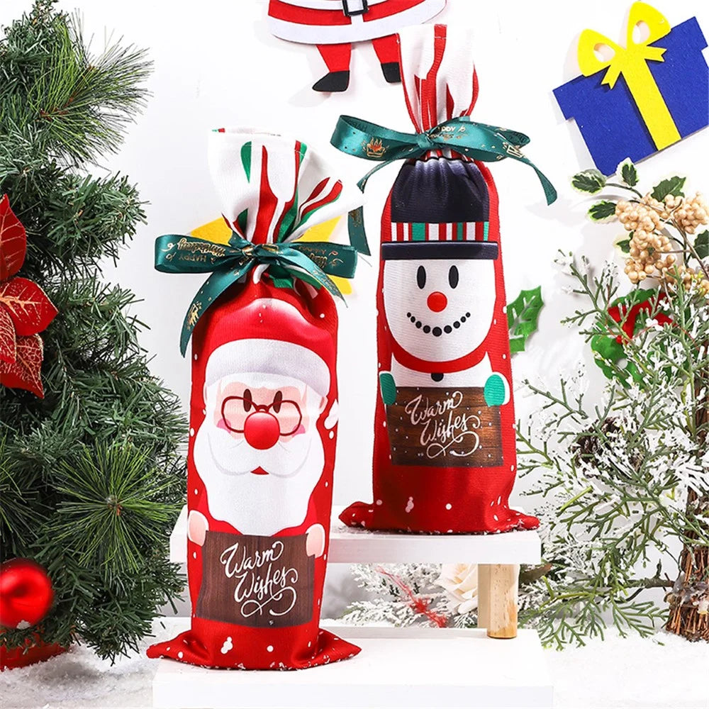 Christmas Wine Bottle Cloth Bag Red Wine Champagne Bottle Cover Dining Table Decoration - Snowman - 3