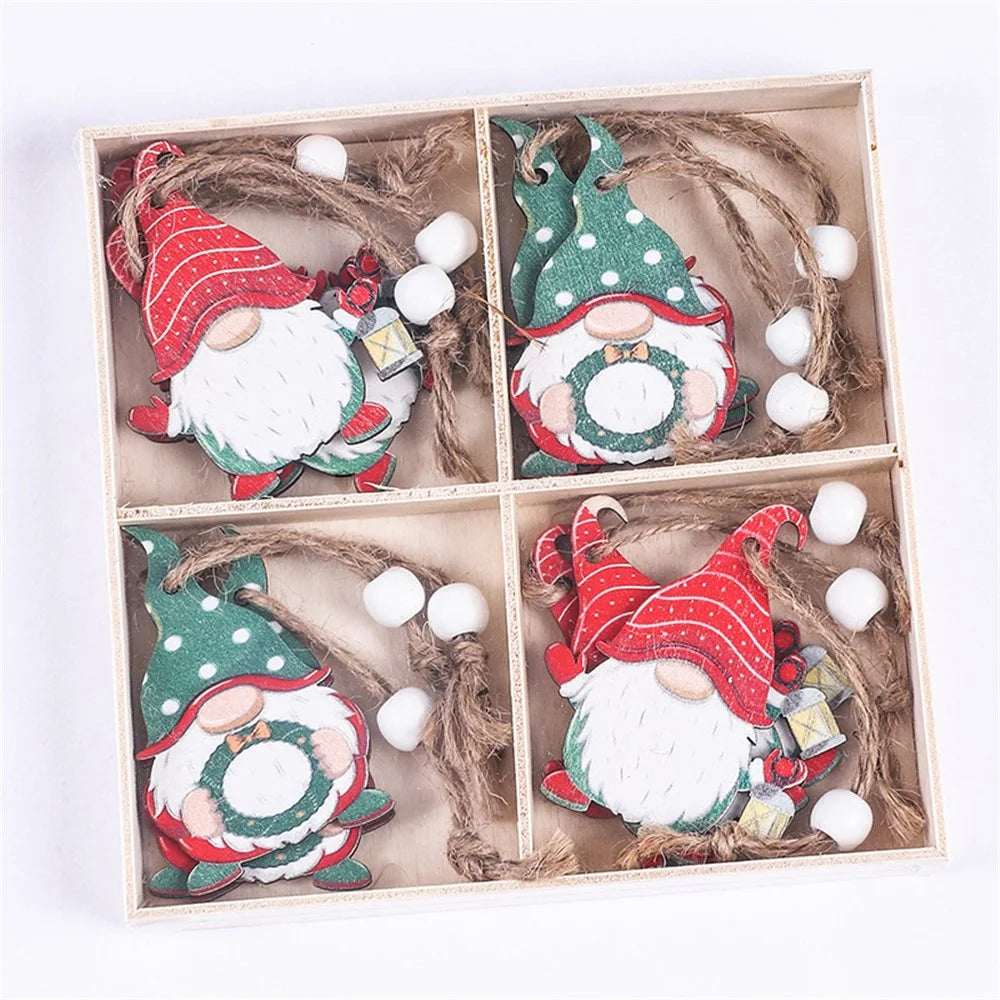 12Pcs Faceless Xmas Gnome Wooden Decoration Christmas Tree Window Wall Hanging Ornament - Style 3 - 1