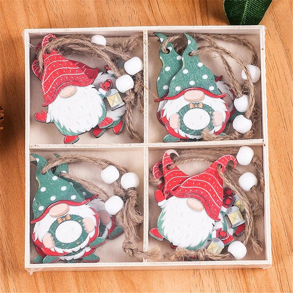 12Pcs Faceless Xmas Gnome Wooden Decoration Christmas Tree Window Wall Hanging Ornament - Style 3 - 2