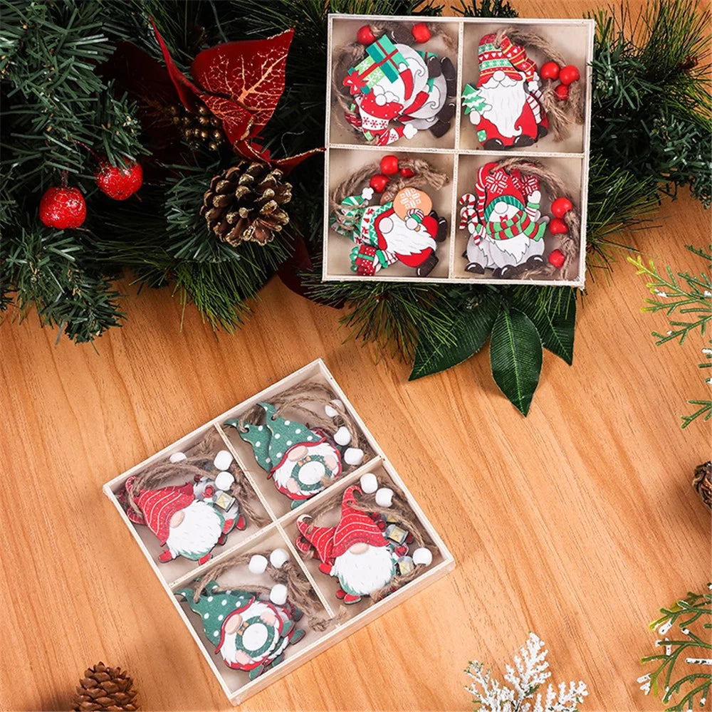 12Pcs Faceless Xmas Gnome Wooden Decoration Christmas Tree Window Wall Hanging Ornament - Style 3 - 3
