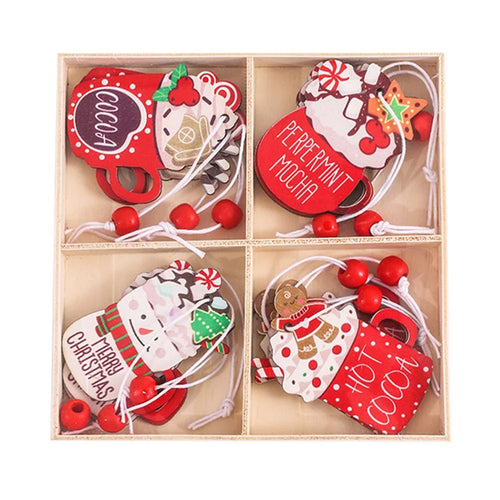 12Pcs Lovely Cartoon Xmas Wooden Decor Christmas Tree Window Wall Hanging Ornament - Ice Cream - 1