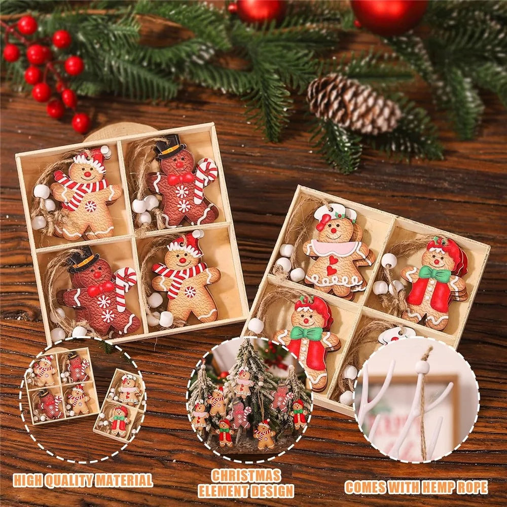 12Pcs Lovely Cartoon Xmas Wooden Decor Christmas Tree Window Wall Hanging Ornament - Ice Cream - 4