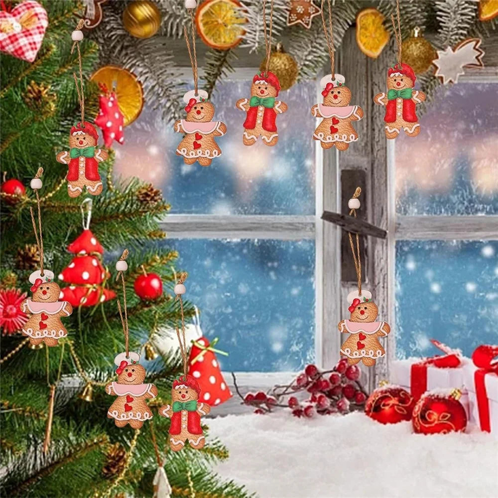 12Pcs Lovely Cartoon Xmas Wooden Decor Christmas Tree Window Wall Hanging Ornament - Ice Cream - 5
