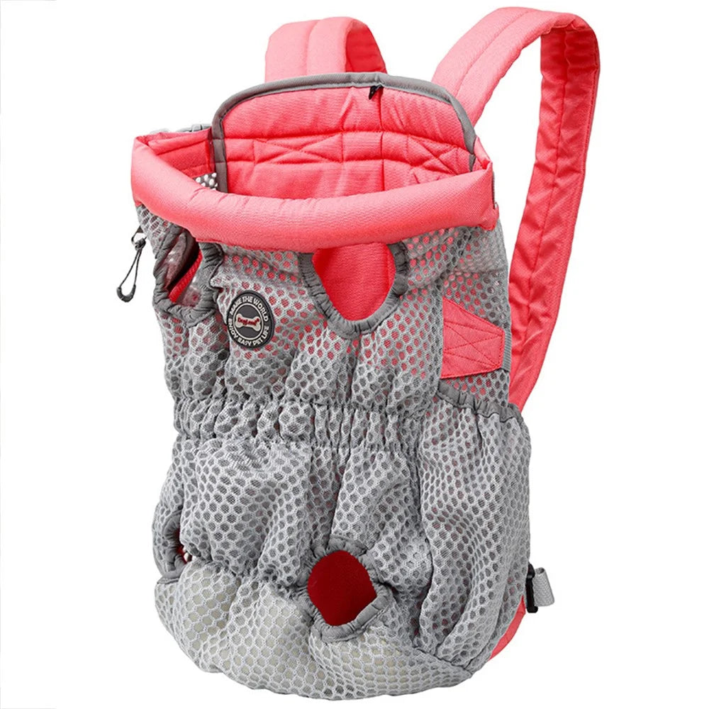 DOGLEMI PD30010 Pet Front Chest Backpack Breathable Mesh Dog Cat Shoulder Bag for Outdoor Travel - Pink Grey / M - 1